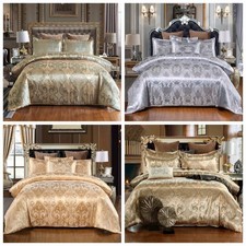 3Pcs Luxury Satin Jacquard Duvet Covers Bedding Set Quilt Cover w/ 2 Pillowcases