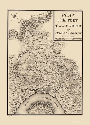 Historic City Map - New Madrid Missouri - Collot 1796 - Vintage Wall Art