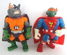 2 PC VINTAGE 1993 TMNT NINJA TURTLES SEWER HEROES SUPER MIKE & RHINOMAN