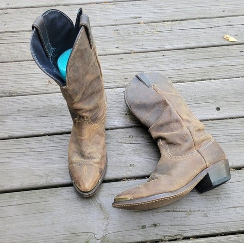 Vintage 80s Laredo Slouchy Western Boho Brown Leather Distressed Cowboy Boots - Image 1