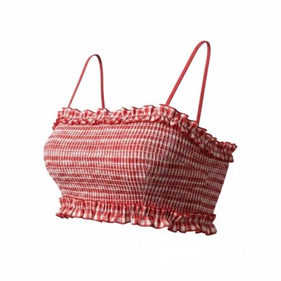Colsie Smocked Gingham Cami Top Womens Large Red White Ruffle NWT