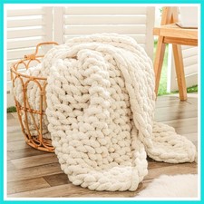 Chunky Knit Throw Blanket for Couch, 40x60 inches, 100 Hand Knitted with Thi...