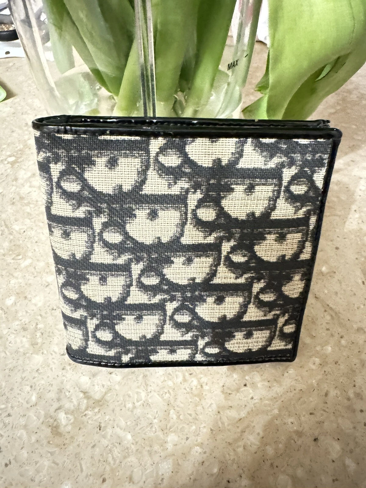 Portefeuille logo DIOR Trotter bi pliable toile noire/cuir