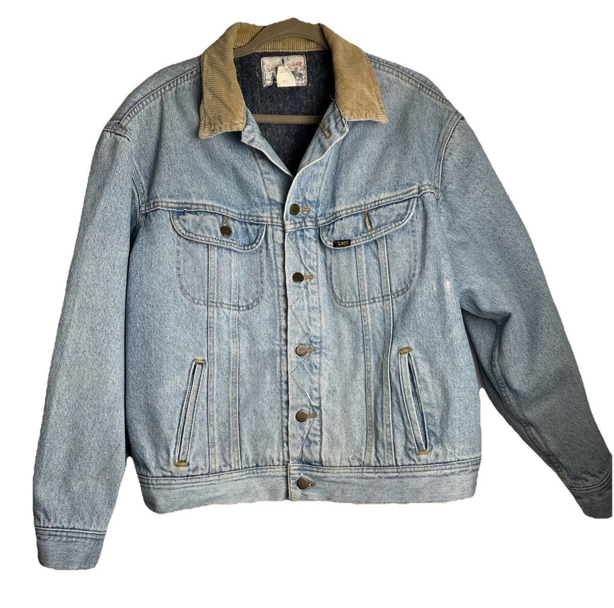 Vintage Lee Storm Rider Denim Jacket with Corduroy Collar Made in USA Size XL