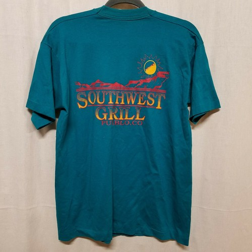 Vintage Mens Sz L T-Shirt Southwest Grill Pueblo Colorado Teal Single Stitch EUC - Picture 3 of 7