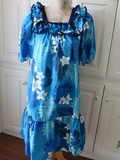 NEW with Tags 1980s Size XS Blue HAWAIIAN Aloha Dress by Island Attitudes