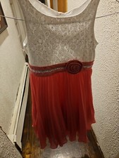 Emily West Pleated Chiffon coral and white Lace Sleeveless Dress Size 8