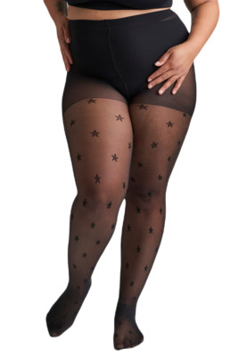 Plus Size Starlet Tights Star Design Pattern Sheer 30 Denier Black XXL 12 - 32