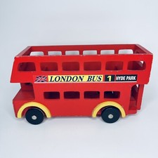 Vintage Wooden London Bus Double Decker Toy Red No.1 Hyde Park 26cm Retro UK