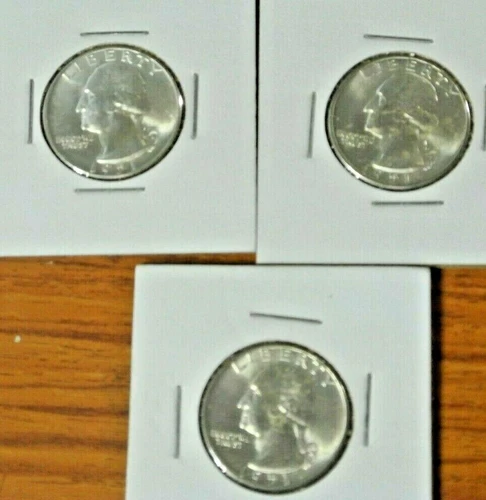 THREE (3)1951 D Washington Quarters BU Uncirculated Mint State 90% Silver 25c