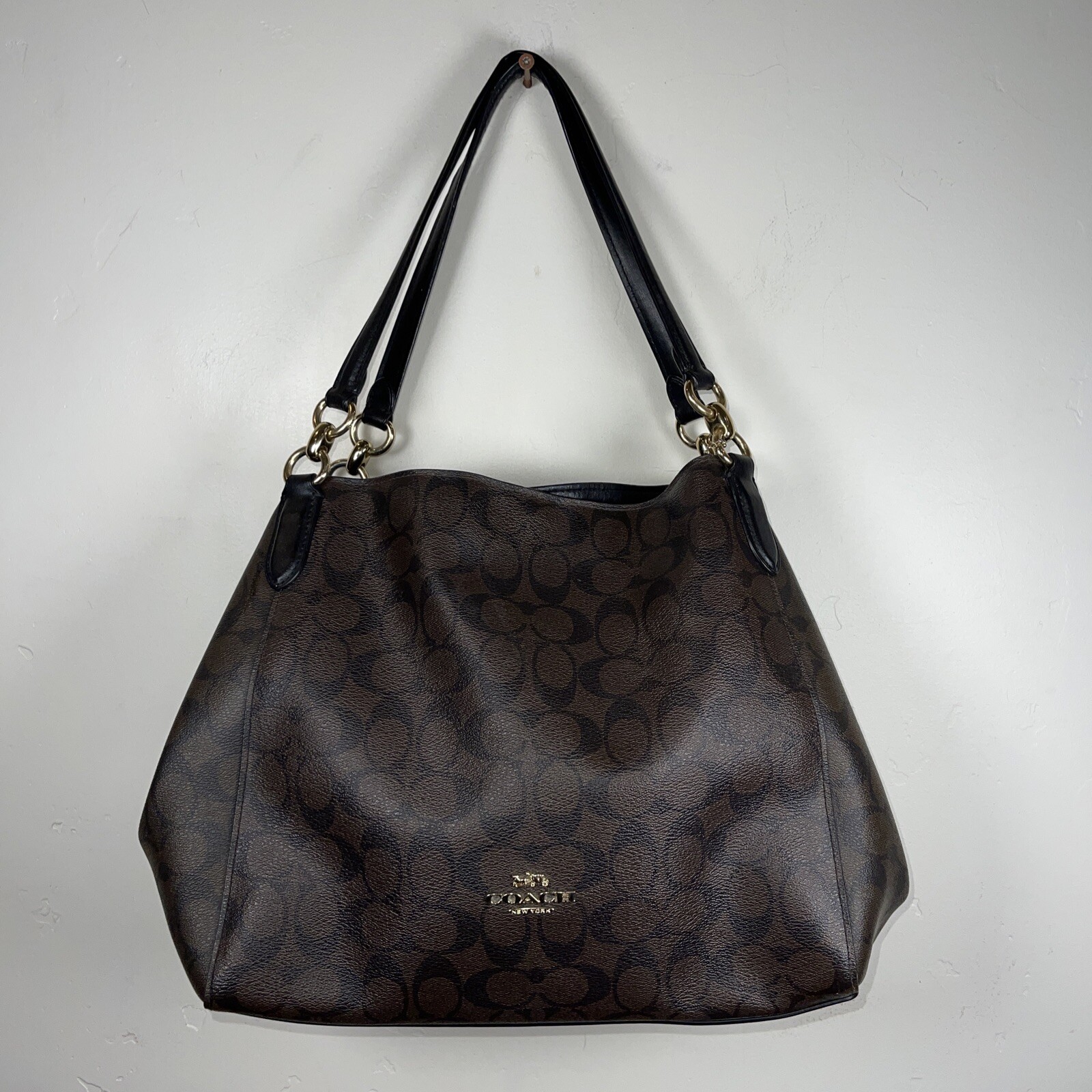 Coach Hallie Shoulder Bag In Signature Canvas Brown /… Gem
