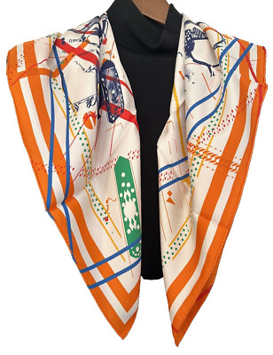35''x35''Orange Harness Print Pure Mulberry Twill Silk18momme Scarf88x88cm