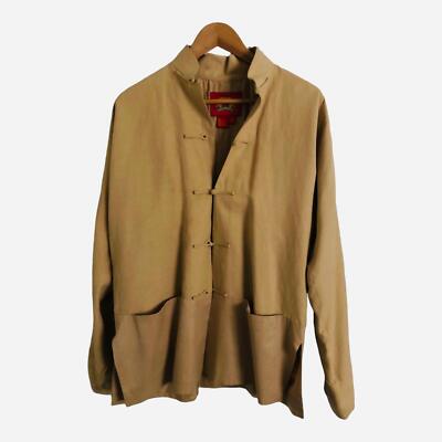 Shanghai Tang Silk & Linen Blend Long Sleeve Jacket Beige Oatmeal