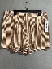 Liz Claiborne Women's Sierra Brown  Stripe Linen Blend Shorts Sz 14 NWT