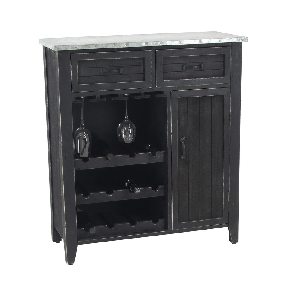 Black Distressed Wood Metal Top Farmhouse Wine Rack Storage Black eBay