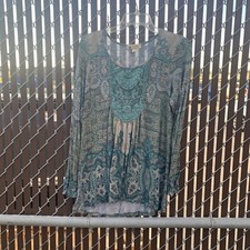 Unity World Wear Womens Blue Floral Boho Style Shirt Size L 🌍USA MADE