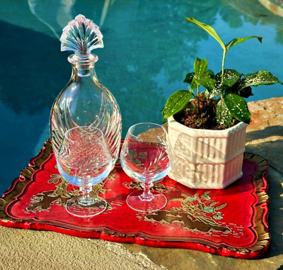 St Remy French Cognac Brandy Centennial Decanter Stopper Two Etched Snifters Set