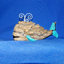 Vintage Teal Blue Driftwood Style & Wire Whale Figurine