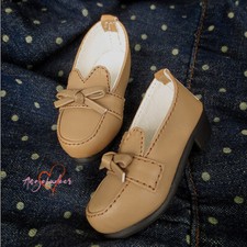1/4 1/3 BJD Doll PU Leather Student Shoes Low Heels Bow Classic Matte Khaki B G