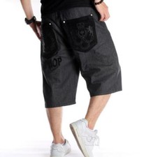Men's Black Solid Summer Wide Leg Shorts Punk Hip Hop Jeans Trousers Pants Plus