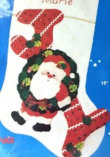 Joyful Santa in Wreath 15":Christmas Stocking Kit, Applique Felt Titan 95143