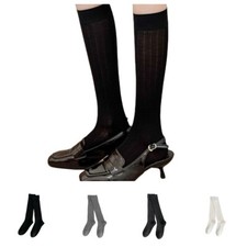 Women Cotton Over The Calf Socks Knee High Thin Long Stretch Stocking 4 Pairs