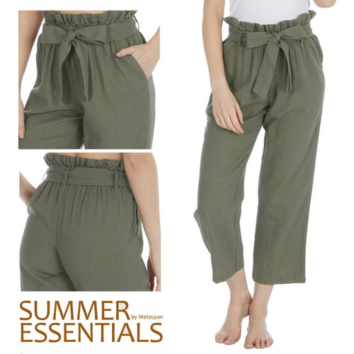 Ladies Linen Pants Summer High Waist 