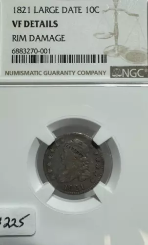 1821 CAPPED BUST DIME LARGE DATE  NGC VF VERY FINE