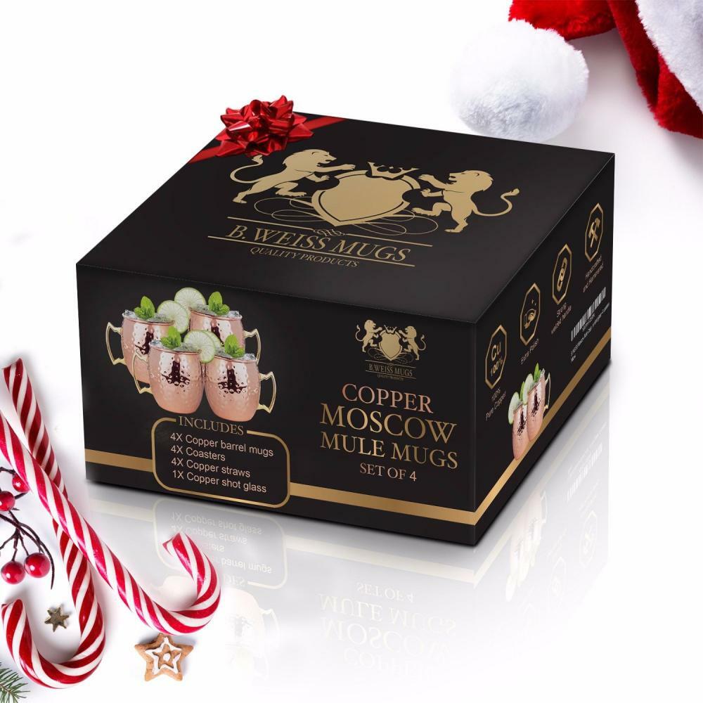 Moscow Mule Copper Mugs Set Of 4 By B.WEISS 100 Pure +Bonus set of 4