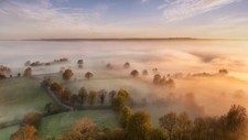 Landscape nature mist trees dew morning aerial view Custom Gaming Mat Desk