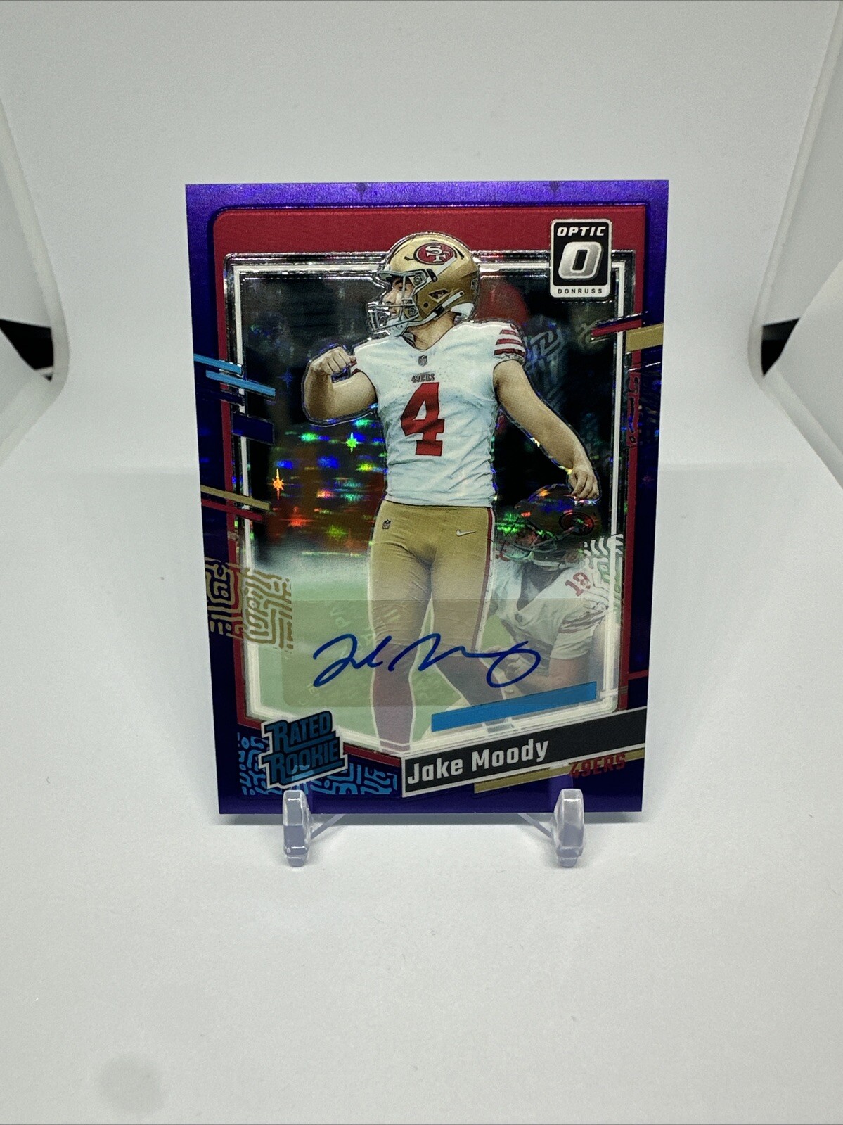 2023 Donruss Optic Jake Moody Purple Stars Prizm Rookie Auto /50 RC #289 SSP