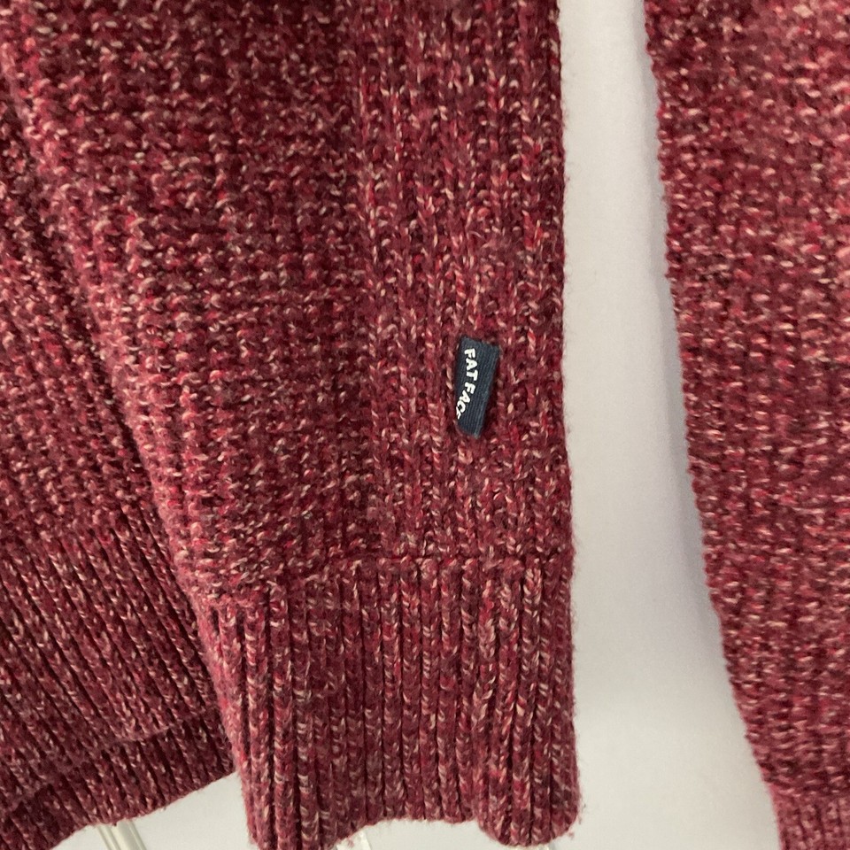 Fat Face 1/4 Quarter Zip Jumper Size Large Burgundy Ribbed Fishermans