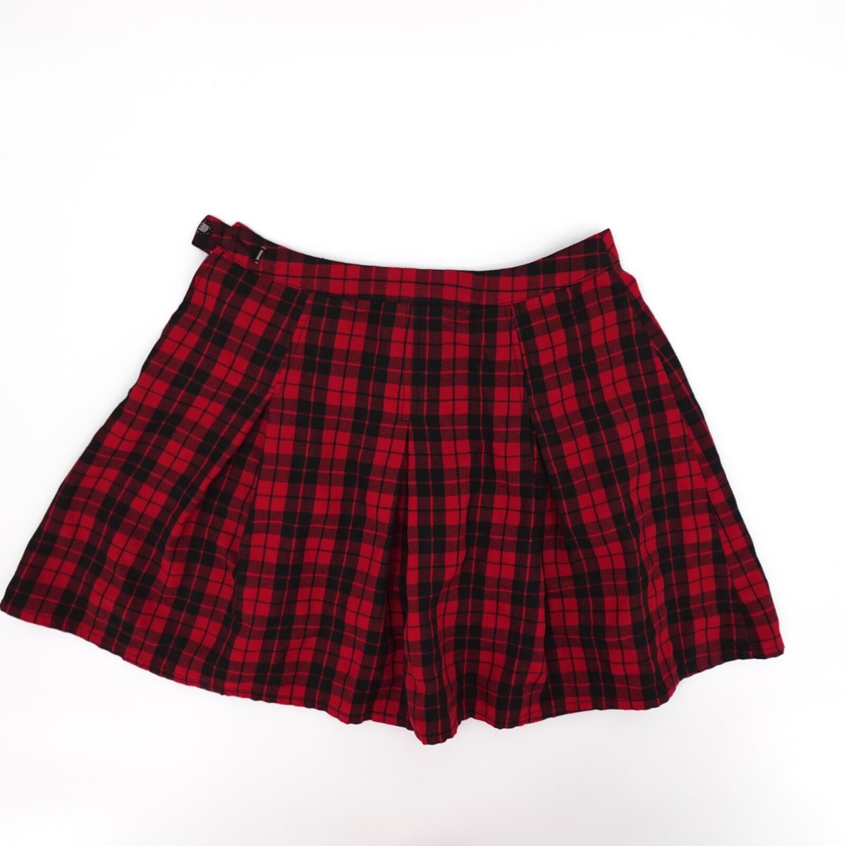 Hot Topic Skirt Women Juniors Small Red Black Plaid Pleats Buckle