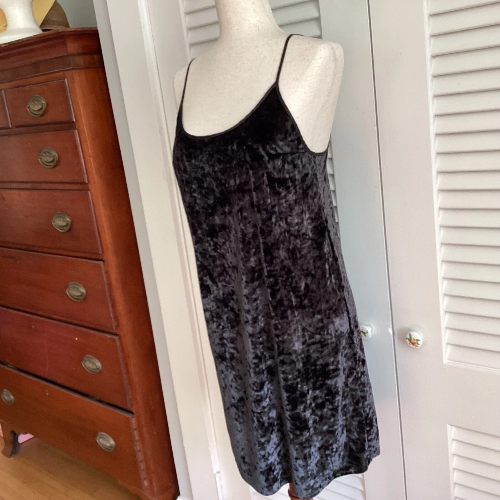 UNDERCOVER Victoria's Secret Velluto Nero Vestito Slip Spaghetti Strap Slip Dress Taglia M L