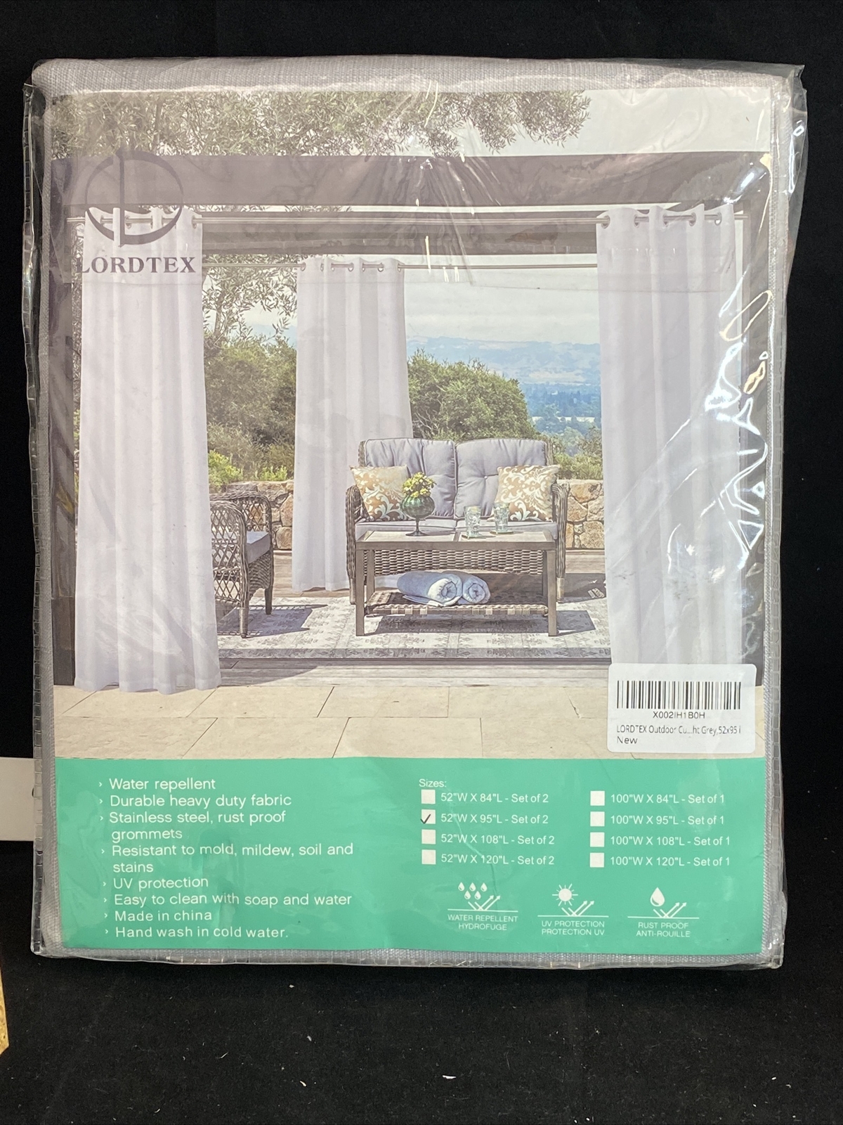 LORDTEX Burlap Linen Look Outdoor Curtain for Patio 2 Panels Water