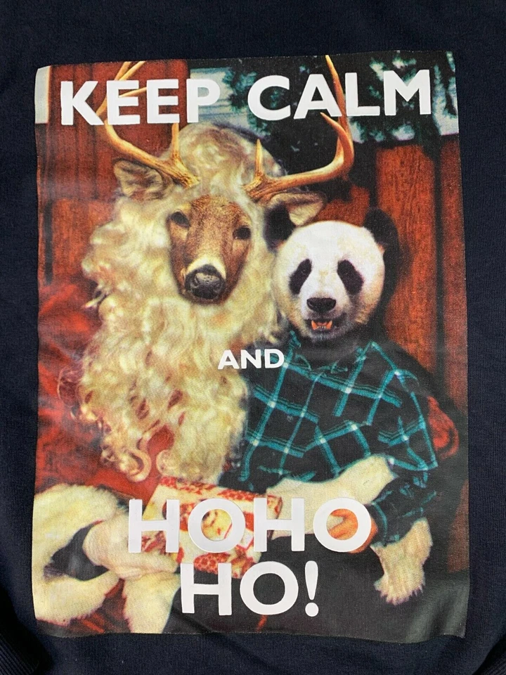 Sudadera H&M Dividida Negra "¡Mantén la Calma y Ho Ho Ho!" Logo gráfico! (Mediano) Foto 2 de 2