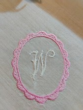 Vgt W Monogram Pink  White Embroidery White Cotton Hankie Handkerchief