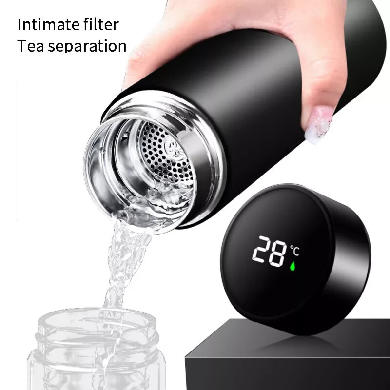 Botella De Agua Inteligente 500ML Termo Con Pantalla De Temperatura Café Sellada