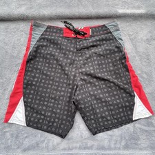 Maui and Sons Board Shorts Mens Large Black Red Swim Trunks Geometric Surf Beach