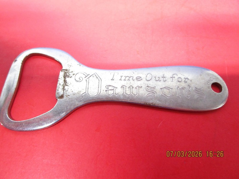 Time Out Dawson's Beer & Ale, New Bedford Mass 1930's C-Style Beer Bottle Opener