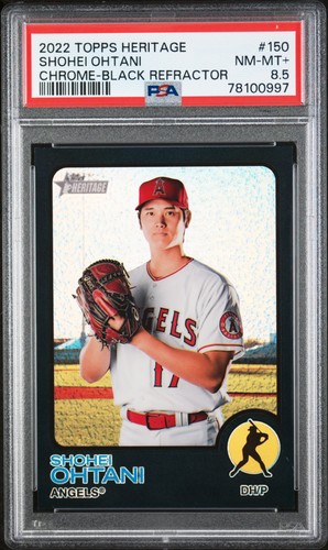 2022 Topps Heritage #150 Shohei Ohtani Chrome Black Refractor /73 PSA 8.5