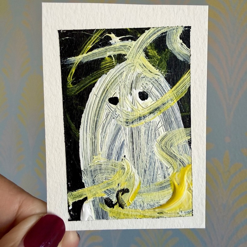 ACEO Original Painting Little Ghost Series L - 3/8 Spooky Haunted Mini Art
