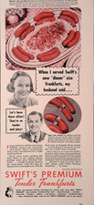 1940 Swift's Premium Frankfurts Sausages Vintage Print Ad LIFE Oct 7