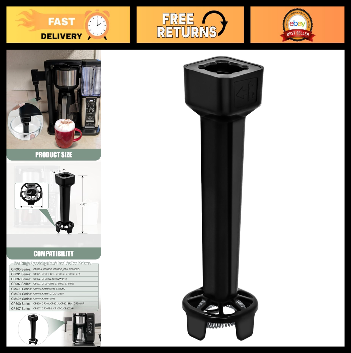 Maker's様 Foldable Frother Whisk Attachment for Ninja Coffee Makers - BPA