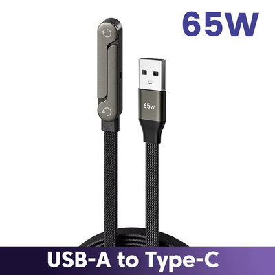 65W USB Fast Charging Cable with Foldable Phone Holder 2-In-1 Type-C Quick Charg