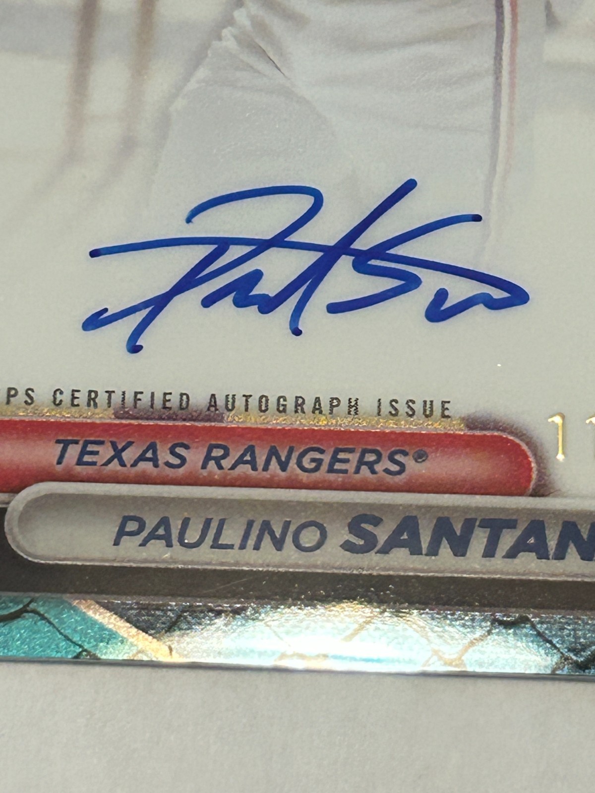 2024 1ST BOWMAN CHROME AUTO PAULINO SANTANA RANGERS BLUE REPTILIAN 112/150 view 2