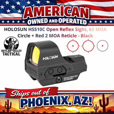 HOLOSUN HS510C Open Reflex Sight, 65 MOA Circle + Red 2 MOA Reticle - Black
