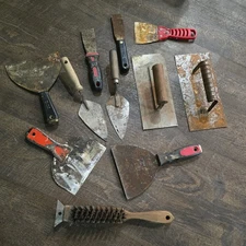 7 Vintage Paint Scrapers Putty Knife Lot - Warner? Red Devil Stanley? Tool