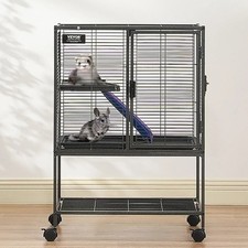 34in Rolling Metal Ferret Cage 2-Tier Critter Cage Hamster Rat Guinea Chinchilla