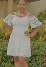 Stylange Paris White Lace Cold Shoulder Short Dress Layered Crochet Floral